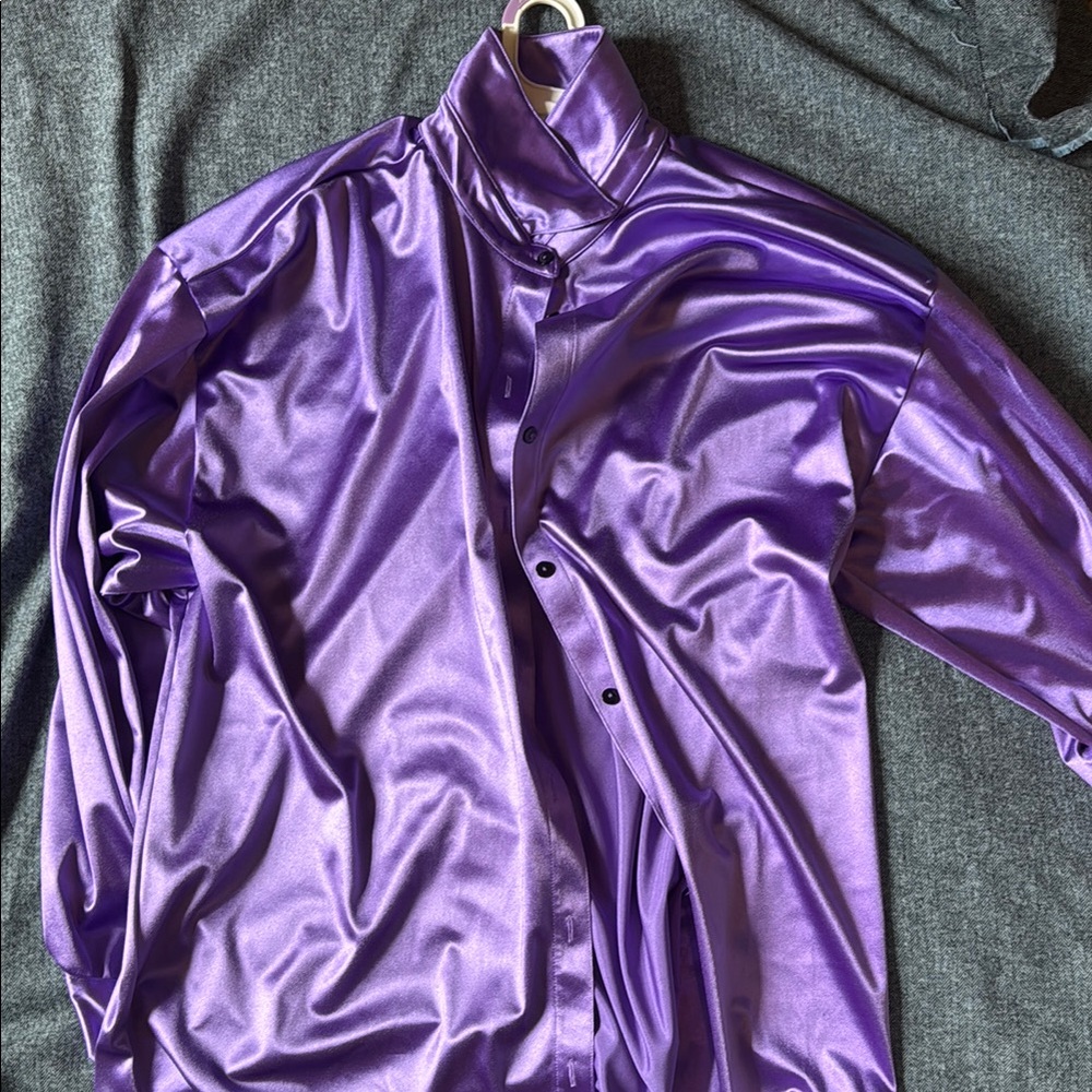 Laina Rauma Satin Purple Button-Up Oversized Shirt XL